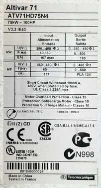 Schneider Electric ATV71HD75N4 Variable Frequency Drive – 7.5 kW